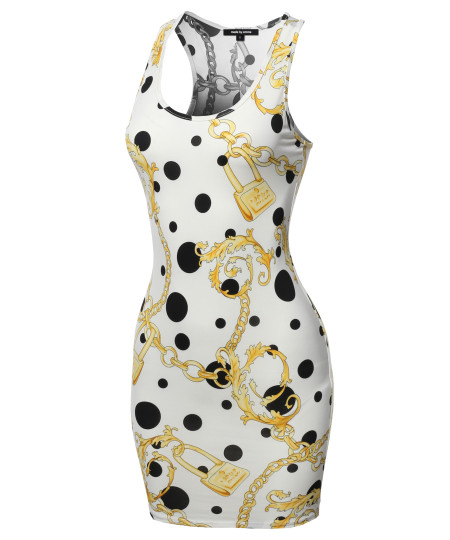 Women's Fitted  Floral or Camouflage Printed Sexy Body-Con Racer-Back Fitted Dress