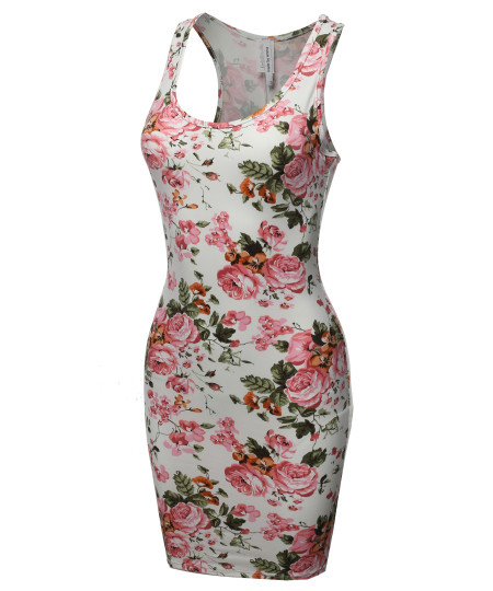 Women's Fitted  Floral or Camouflage Printed Sexy Body-Con Racer-Back Fitted Dress