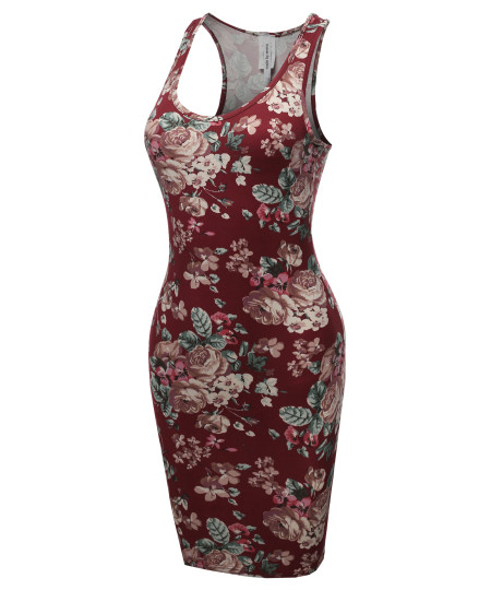 Women's Fitted  Floral or Camouflage Printed Sexy Body-Con Racer-Back Fitted Dress