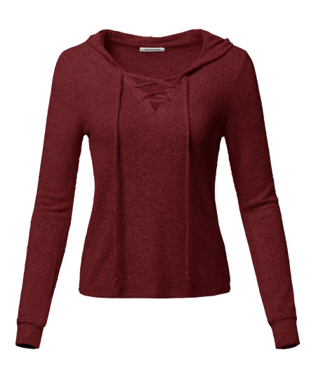 Women's Two Tone Crisscross Lace Up Long Sleeve Hoodie