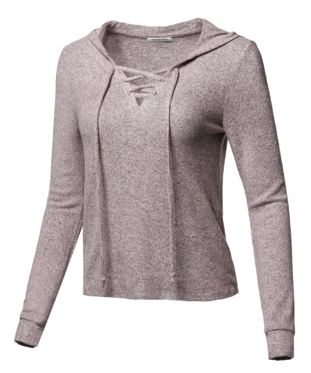 Women's Two Tone Crisscross Lace Up Long Sleeve Hoodie