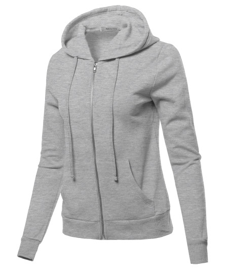 Women's LONG SLEEVE INNER BRUSHED ZIP UP HOODIE FLEECE JACKET