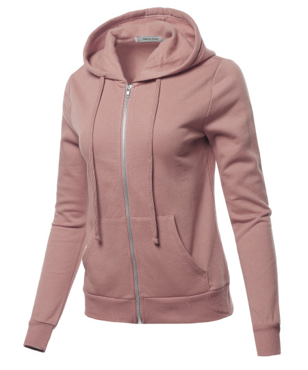 Women's LONG SLEEVE INNER BRUSHED ZIP UP HOODIE FLEECE JACKET