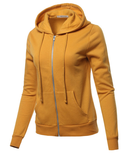 Women's LONG SLEEVE INNER BRUSHED ZIP UP HOODIE FLEECE JACKET