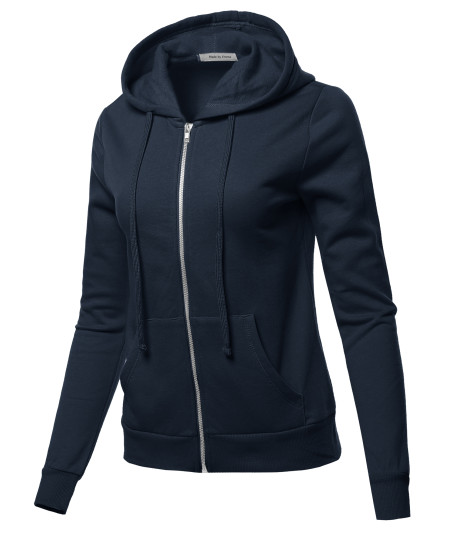 Women's LONG SLEEVE INNER BRUSHED ZIP UP HOODIE FLEECE JACKET