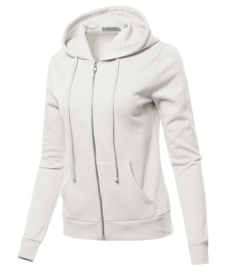 Women's LONG SLEEVE INNER BRUSHED ZIP UP HOODIE FLEECE JACKET