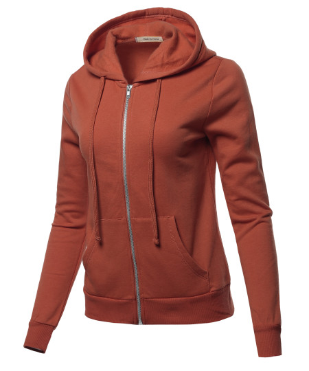 Women's LONG SLEEVE INNER BRUSHED ZIP UP HOODIE FLEECE JACKET