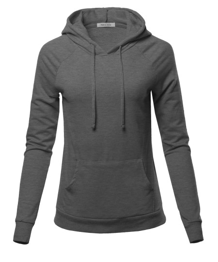 Women's RAGLAN SLEEVE PULLOVER FRENCH TERRY HOODIE TOP W/ KANGAROO POCKET