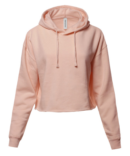 Women's Solid Fleece Long Sleeve Crop Hoodie