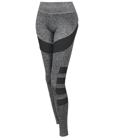 Women's Sports Yoga Fitness Workout Side Mesh Insert Stretch Long Leggings