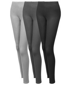 Women's 3 PACK Solid Various Color Full Length Stretchable Leggings