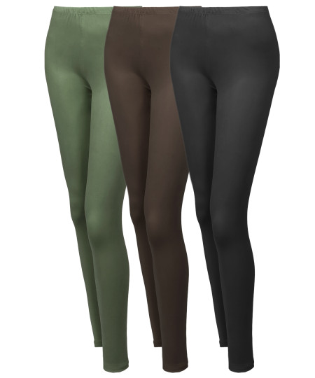 Women's 3 PACK Solid Various Color Full Length Stretchable Leggings