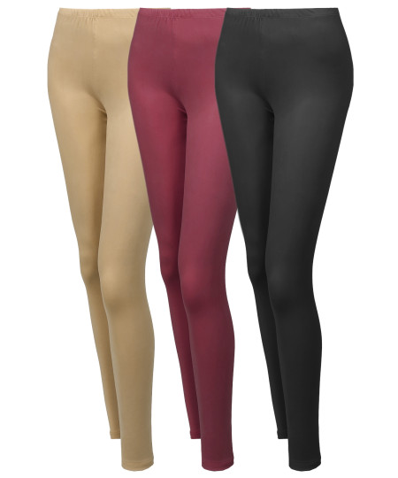 Women's 3 PACK Solid Various Color Full Length Stretchable Leggings