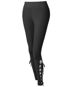 Women's Solid High Waist Criss-Cross Strappy Leggings