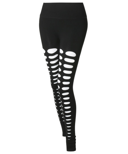 Women's Solid High Waist Double Slice Cut-Out Leggings