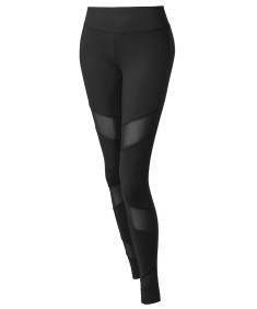 Women's Solid Front Asymmetrical Mesh Panel Detail Leggings