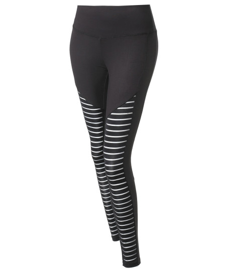 Women's Solid Mesh Stripe Cut-Out Detail Leggings