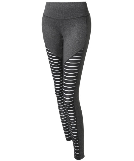 Women's Solid Mesh Stripe Cut-Out Detail Leggings