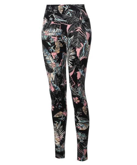 Women's High Waist Tummy Control Tropical Print Yoga Pants