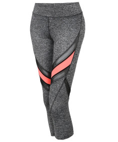 Women's Sports Yoga Fitness Workout Front Mesh Insert Stretch Capri Leggings