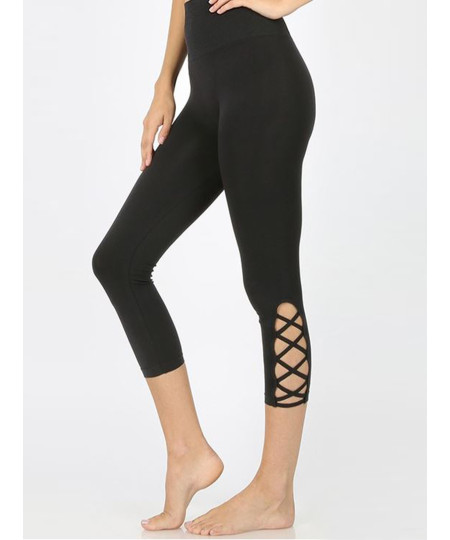 Women's High Waist Diamond Shape Band Tummy-Control Seamlesss Capri Leggings