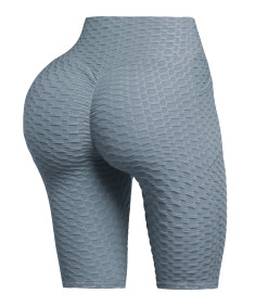 Women's High Waist Ruched Butt Lifting Stretchy Textured Bike Shorts Leggings