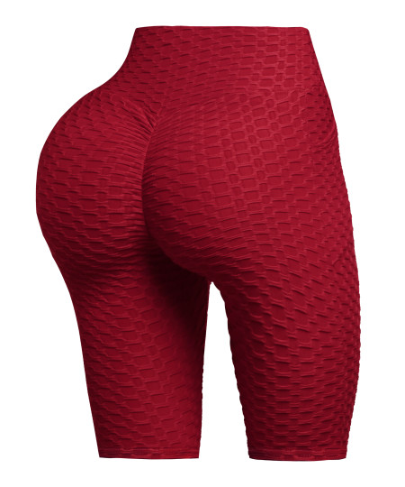 Women's High Waist Ruched Butt Lifting Stretchy Textured Bike Shorts Leggings