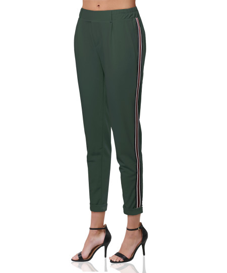 Women's Solid with Striped Elastic Trim Side Detail High Waist Pant
