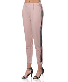 Women's Solid with Striped Elastic Trim Side Detail High Waist Pant