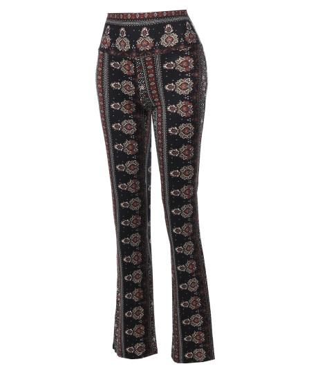 Women's High Waist Boho Print Bell Bottom Palazzo Pants