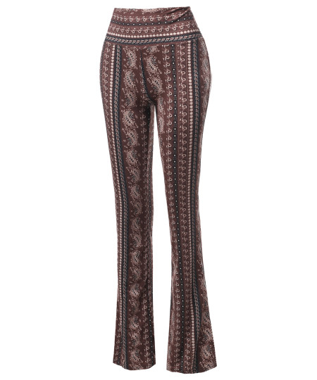 Women's High Waist Boho Print Bell Bottom Palazzo Pants