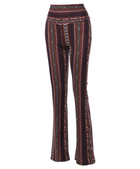 Women's High Waist Boho Print Bell Bottom Palazzo Pants