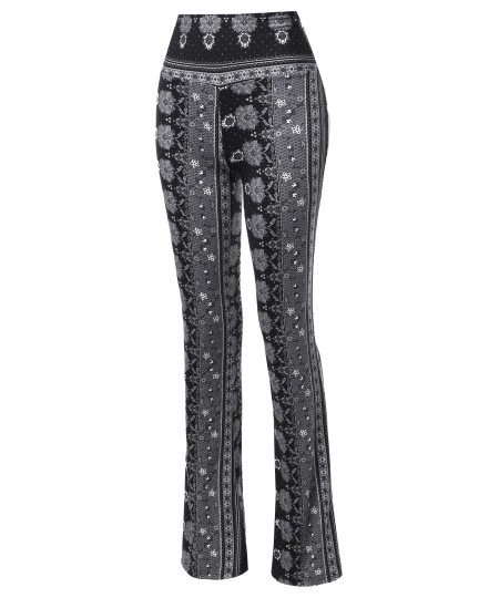 Women's High Waist Boho Print Bell Bottom Palazzo Pants