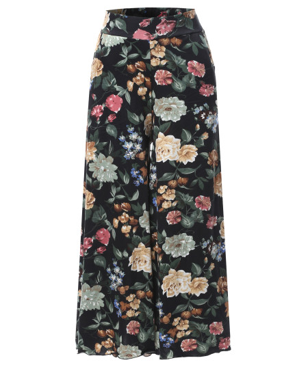 Women's Floral Wide Leg Pants Culottes Trouser 