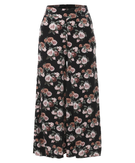 Women's Floral Wide Leg Pants Culottes Trouser 