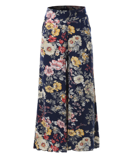 Women's Floral Wide Leg Pants Culottes Trouser 