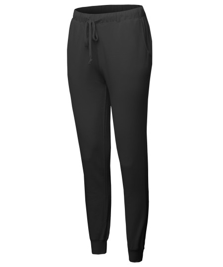 Women's Light-weight French Terry Activewear Jogger Track Cuff Running Sweatpants