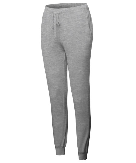 Women's Light-weight French Terry Activewear Jogger Track Cuff Running Sweatpants