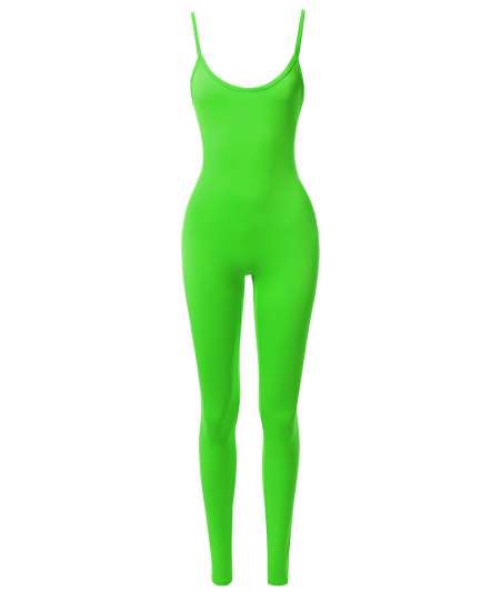 Women's Solid Neon Stretch Sleeveless One Piece Jumpsuit Bodysuit