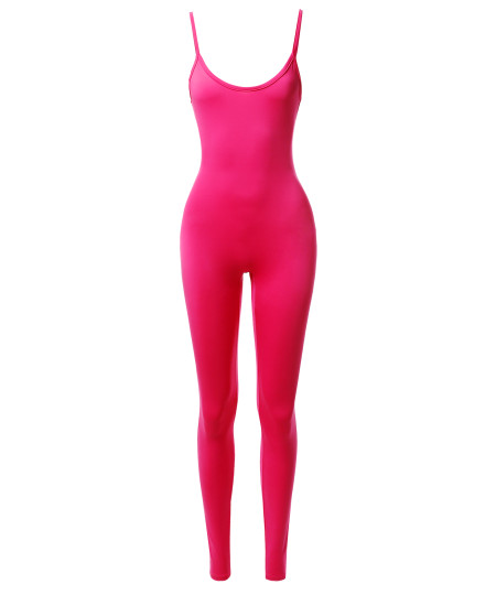 Women's Solid Neon Stretch Sleeveless One Piece Jumpsuit Bodysuit