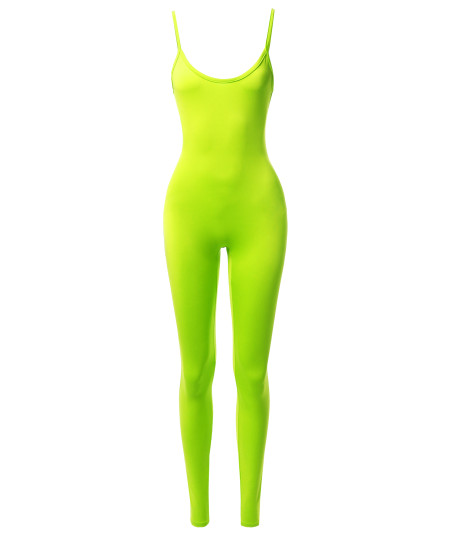 Women's Solid Neon Stretch Sleeveless One Piece Jumpsuit Bodysuit