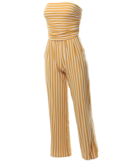 Women's Casual Palazzo Stripe Tube Romper Jumpsuit