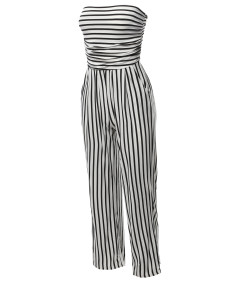 Women's Casual Palazzo Stripe Tube Romper Jumpsuit