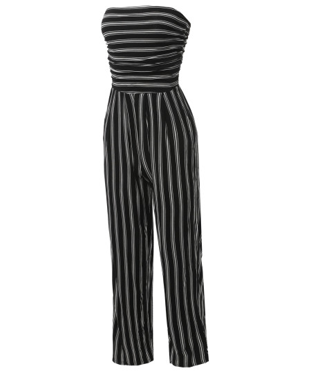 Women's Casual Palazzo Stripe Tube Romper Jumpsuit