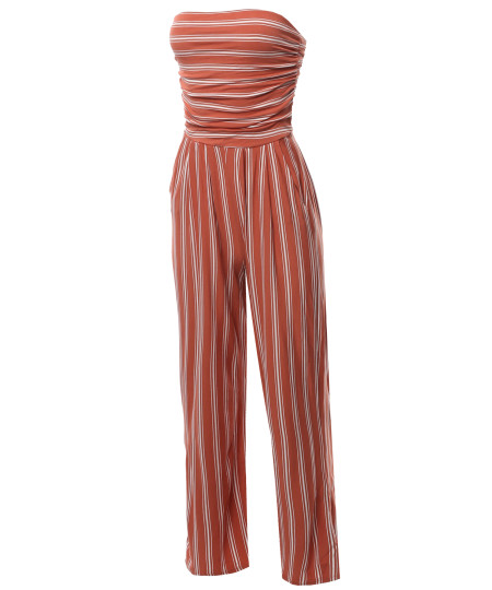 Women's Casual Palazzo Stripe Tube Romper Jumpsuit