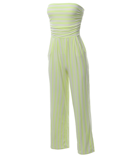 Women's Casual Palazzo Stripe Tube Romper Jumpsuit