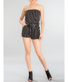 Women's Pinstripe Print Tube Romper Beachwear One-piece Jumpsuit