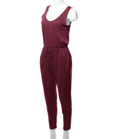 Women's Solid Sleeveless Drawstring Waist Long Jumpsuit