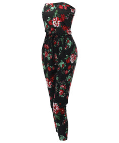 Women's Loose Fit Floral Tube Top Strapless Stretchable Jumpsuit