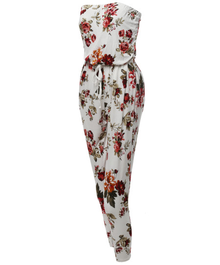 Women's Loose Fit Floral Tube Top Strapless Stretchable Jumpsuit